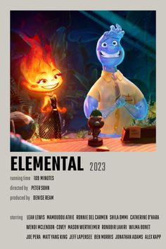 an advertisement for the upcoming film,'elementary'featuring two cartoon characters in front of a fire