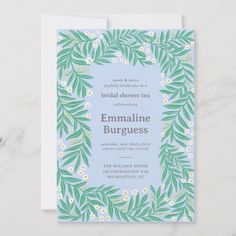 $2.09 | Green Garland Traditional Bridal Shower | Bridal Shower Invitations | blue, william morris, wallpaper, green, grandmillennial, grand millennial, bridal tea, granny chic, botanical bridal shower, wreath William Morris Wallpaper, Green Garland, Chic Frames, Small White Flowers, Looks Chic, Wedding Pinterest