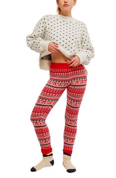 Share season's greetings in these supersoft high-waist leggings featuring a festive Fair Isle pattern and fine ribbing that adds an extracozy touch. Elastic waist 47% rayon, 30% nylon, 23% polyester Machine wash, dry flat Imported Fair Isle Pattern, Season's Greetings, Fair Isle, High Waisted Leggings, Elastic Waist, Top Brands, High Waist, Free People, Nordstrom