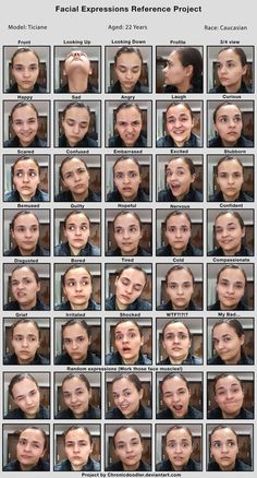 the facial expressions reference project is shown in several different pictures, including one woman's face