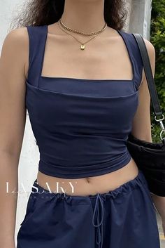 Lasaky - Chic Monochromatic Bustier Crop Top and Skinny Long Pants Ensemble August Outfits, Girls Corset, Blue Cargo Pants, Black Bustier, Blue Vests, Summer Black, Cargo Pants Women, Evening Attire, Sleeveless Tank Top