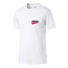 PUMA Pocket T-Shirt 'White' 844617-02 White Cropped T-shirt With Logo Print, White Sporty T-shirt With Branding, White Sporty Crew Neck T-shirt, Basic White Sports T-shirt, White Crew Neck T-shirt For Sports, White Short Sleeve Sporty T-shirt, White Branded Sports T-shirt, White Branded T-shirt For Sports, White Sporty Branded T-shirt