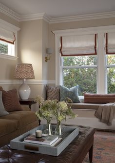 a living room with two couches and a coffee table in front of a window