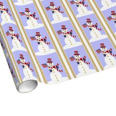 snowman wrapping paper with an american flag on it