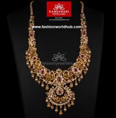 Kasula Peru, Mini Haram, Diamond Jewlery, Kameswari Jewellers, Haram Designs, Multicolor Necklace, Gold Necklace Indian Bridal Jewelry