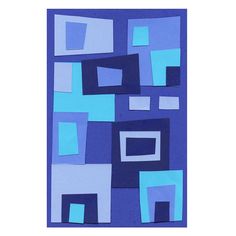 an abstract painting with squares and rectangles in shades of blue, gray, and white