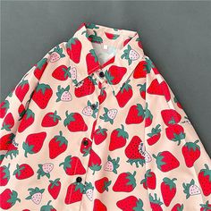 Cute Strawberry Printed Short Sleeve Blouse Shirt – Nada Outfit Land Fun Button Up Shirt, Silly Clothes, Funky Shirts, Cute Strawberry, Girls Shirt, Strawberry Print, Blouse Shirt, Short Sleeve Blouse, Fashion Sense