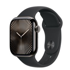 the apple watch series 4 is shown with an aluminum case and black band, which has a sunburst design on it