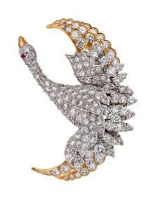 TIFFANY & CO. PAIR OF DIAMOND AND RUBY BIRD BROOCHES | Christie's Bird Brooch, Gold Brooches, Old Jewelry, Silver Art, Bird Design, Personalized Accessories, Selling Jewelry, High Quality Jewelry, Fine Silver