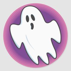 a white ghost sticker on a purple circle