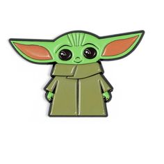 a green and orange baby yoda pin