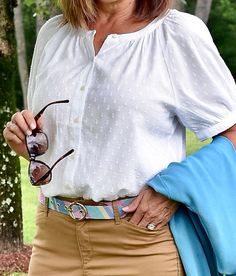 Clip-Dot Blouse and Chinos from Old Navy - Thompson Hill Summer At Home, Aqua Sweater, Extra Petite, Fashion Petite, My Summer, Fall Fashion Trends, Petite Fashion, Celebrity Dresses