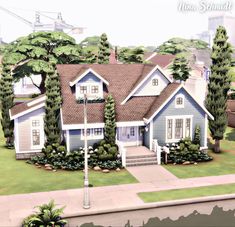 this is an artist's rendering of a two story house with lots of trees