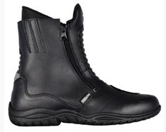 Oxford Warrior Black Leather Waterproof Motorcycle Boots Size 10 The Oxford Warrior Short Black Leather Waterproof Motorcycle Boots are great for all types of riders. Dual full length zippers allow the tongue to pivot forward making entry and exit a breeze. Along with features like a 100% waterproof lining and protective reinforcements, the Oxford Warrior is an excellent choice for commuters and those who spend a lot of time in their boots.  Features: Leather upper 100% waterproof membrane Flexible padded instep and back Reinforced ankle protectors Dual full length zippers Reinforced counter shank Heavy duty tread design Stretch panels in the calf area Specs: Size: 10 Color: Black Construction Material: Leather Height: 9 inches Protection: CE Certified Manufacturer Part # BM10343 FREE SHIP Warrior Boots, Helmets Motorcycle, Gloves Motorcycle, Motorcycle Boot, Mens Motorcycle Boots, Leather Motorcycle Boots, Bike Touring, Waterproof Leather Boots, Best Motorcycle