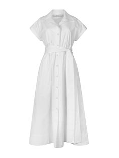 In Lucy we reimagined the classic shirt dress, adding in wing sleeves, an open collar and a detachable waist belt which, when cinched, creates the most beautiful drape. In a pearly white cotton twill, Lucy epitomises effortless elegance; just add ballet flats and a mini basket. Model wears size S and stands 169 cm tall. Mini Basket, Wing Sleeves, Twill Dress, Classic Shirt Dress, Cap Fashion, Beautiful Drapes, Effortless Elegance, Lingerie Sleepwear, Collar Dress