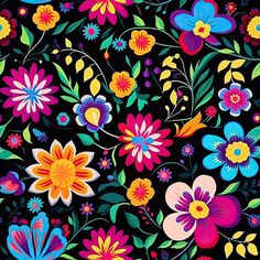 an image of colorful flowers on black background