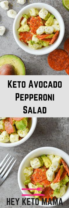 This Keto Avocado Pepperoni Salad is an easy, flavorful dish that takes just minutes to put together. It makes the perfect keto lunch! | heyketomama.com Pepperoni Salad, Keto Salad, Low Carb Diets, Keto Lunch, Perfect Keto, Low Carbs, Eat Better, Vegan Keto, Low Carb Keto Recipes