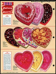 an advertisement for heart shaped cakes with bows