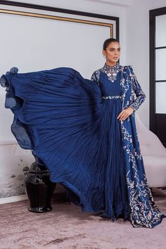 Minhal – Sania Maskatiya International Crushed Frocks For Women, Crushed Fabric Dress Indian, Bride Sister Dress Indian, Royal Blue Indian Outfit, Blue Indian Outfit, Coronation Ideas, Sania Maskatiya, Bridesmaid Photoshoot, Fusion Wear