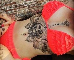 Underboob Tattoo Designs, Underboob Tattoo, Chest Tattoos For Women, Chest Piece Tattoos, Sternum Tattoo