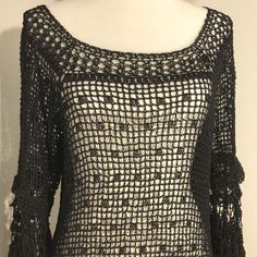 Black Top Crochet Handmade Blouse, It’s A Unique Top , It Took A Month To Finish This Beautiful Blouse . Black Fitted Bohemian Crochet Top, Black Sleeveless Bohemian Crochet Top, Chic Black Crochet Lace Top, Black Lace Top With Crochet Details, Bohemian Black Top With 3/4 Sleeves, Unique Top, Beautiful Blouses, Size 10, Take That