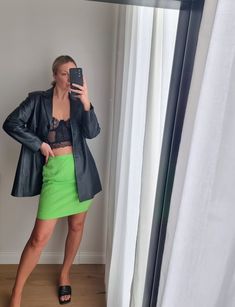 Made in Italy neon green skirt with zippers. Good vintage quality, the brand and composition tag cut off.  For your reference, model wears size S/M (UK 10-12), is 175 cm tall and 67 kg weight, pants size 36/38EU. Measurements are taken laying flat: Waist: 38 cm Hips: 52 cm Length: 47 cm Green Pencil Skirt For Night Out, Green Mini Skirt For Night Out, Green Pencil Mini Skirt For Night Out, Fall Green Mini Skirt For Work, Trendy High Waist Green Skirt, Green Mini Skirt For Workwear, Green Lined Mini Skirt For Fall, Green Relaxed Fit Skirt For Night Out, Trendy High-waist Green Skirt