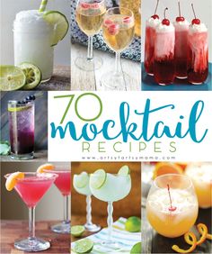 the cover of 70 cocktail recipe book with pictures of different drinks and beverages in glasses