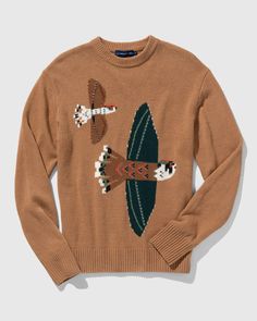 Men's Recycled Wool Hawk Sweater | United By Blue Grandpa's Sweater, Animal Sweater, United By Blue, Camel Sweaters, Grandpa Sweater, Crystal Fashion, Popover Shirt, Men's Tops, Wool Blend Sweater