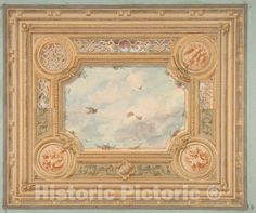 Art Print : Jules-Edmond-Charles Lachaise - Design for a Ceiling with Four Medallions and Sky Motif in Center : Vintage Wall Art Stenciled Doors, Ceiling Classic, Classic Image, Historical Maps, Objects Design, Vintage Wall, Vintage Wall Art, Metropolitan Museum Of Art, Metropolitan Museum