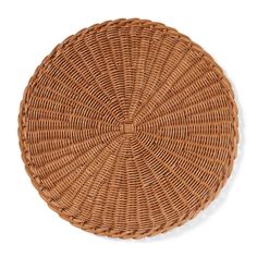 a round wicker basket on a white background