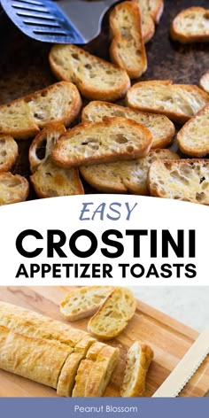 easy crostini appetizer toasts on a cutting board