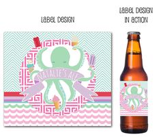 a beer bottle with an octopus on it and label design in the bottom right corner