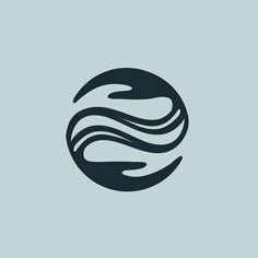 a black and white logo with waves in the center on a light blue background illustration