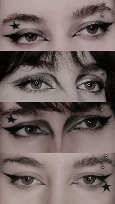 Cool Goth Eyeliner, Alt Eyeliner Styles Hooded Eyes, Heavy Eyeliner Makeup Grunge, Goth Eyeliner Easy, Very Simple Halloween Makeup, Punk Rock Eyeliner, Emo Makeup For Beginners, Alt Makeup Without Lashes, Alt Makeup For Downturned Eyes