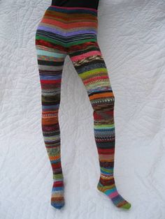 Wear your own sock history! Create one-of-a-kind tights, calf or knee socks using leftover sock remnants. These beauties are knit two at a t... Cozy Socks Women, Knit Machine Socks, Knitted Dog Socks, Over The Knee Socks Knitting Pattern, Socks Crochet Patterns, Magic Loop Sock Knitting, Colorful Knee Socks, One Piece Knitted Socks, Toe Up Sock Knitting Patterns