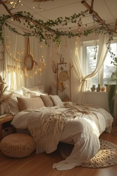 Cottagecore Bedroom Makeover Ideas - Quiet Minimal Xmas Bedroom, Dream Bedroom Inspiration, Boho Style Bedroom, Cute Bedroom Ideas, Room Deco, Romantic Bedroom, Cozy Room Decor, Couple Bedroom, Dreamy Bedrooms