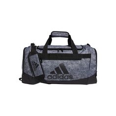 "This adidas Defender IV medium duffel bag is tough enough to keep up with your busy schedule. This adidas Defender IV medium duffel bag is tough enough to keep up with your busy schedule. BAG FEATURES Water-resistant Durable material built to stand up to wear and tear Extra roomy main compartment that stands tall for easy packing 2 zippered end pockets with space for your team's branding and a zippered outside pocket to stash the little stuff Padded removable shoulder strap and comfortable haul Small Duffle Bag, Adidas Bags, Duffel Bags, Large Backpack, Grey Adidas, Water Resistant Fabric, Perfect Bag, Adidas Online, Medium Bags