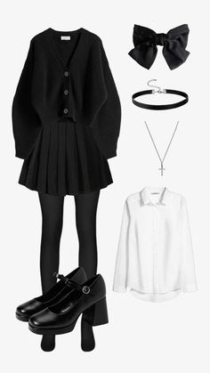 Preppy Goth Outfits, Black And White Outfit, White Outfit, Mode Inspo, Goth Outfits, Really Cute Outfits, Kpop Outfits, Casual Style Outfits, Lookbook Outfits