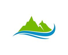 the mountain logo is green and blue, with waves coming out of it's top