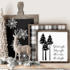 Framed "Silent Night Silent Night Holy Night, Ladybug Decorations, Christmas Wooden Signs, Porch Welcome Sign, Halloween And Christmas, Personalized Gifts For Men, Wood Frame Sign, Holy Night, Rustic Signs