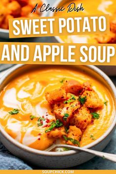 Sweet Potato And Apple Soup Apple Potato Soup, Sweet Potato Lemongrass Soup, Sweet Squash Soup, Butternut And Sweet Potato Soup, Apple Sweet Potato Soup, Beet And Apple Soup, Fall Recipes Sweet Potato, Sweet Potato And Apple Soup, Chicken Soup With Sweet Potato