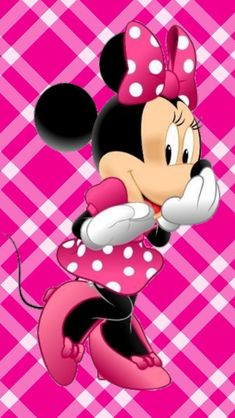 minnie mouse with pink and white checkered background