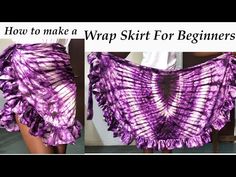 a woman wearing a purple skirt with ruffles on the bottom, and an image of