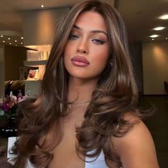 Soft Autumn Dark Brown Hair, Brown Hair Color With Money Pieces, Middle Eastern Hair Color, Pretty Moms Brown Hair, Chocolate Brown Hair Blue Eyes, Olive Skin Hair Color, Fall Hair 2024, Brunette Blowout, Hairstyles Blowout