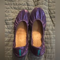 Size 7 Custom Purple Rain Tieks. Only Wore A Few Times! Excellent Condition, Check Out The Pictures! No Box Or Topper But Blue Bag Included Purple Non-slip Round Toe Sandals, Cheap Purple Slippers With Round Toe, Purple Winter Slippers With Round Toe, Comfortable Purple Round Toe Slippers, Purple Open Toe Synthetic Flip Flops, Tieks Shoes, Purple Rain, Blue Bags, Loafer Flats