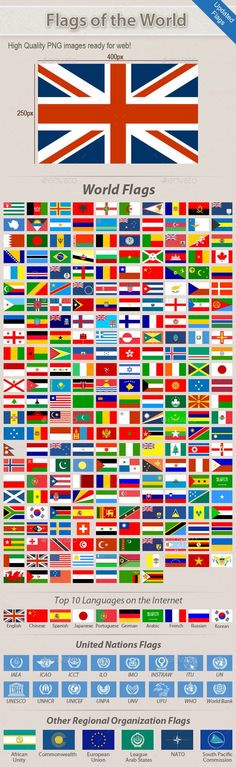 the flags of the world in different colors and sizes