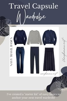 Basics in navy for your travel capsule wardrobe. How to create a functional, comfortable and cohesive travel wardrobe with navy. Travel Capsule Wardrobe Fall, Navy Capsule Wardrobe, Style Inspiration Petite, Minimalist Travel Wardrobe, Essential Clothing Pieces, Packing Capsule Wardrobe, Minimalist Wardrobe Capsule, How To Simplify, Interesting Outfits