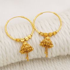 Please click -- Learn more about this item -- below for a full description 22k gold earrings handmade jewelry made in India weight is 6.83 grams approx. length is 5.1  centimeter approx. width is 2.8 centimeter and 11 mm approx. please message me if you want real gold screw/backs. 22k Gold Chandbali Jhumkas For Anniversary, Hallmarked 22k Gold Round Earrings, Gold Plated Round Earrings For Puja, Yellow Gold Temple Jewelry Jhumkas For Anniversary, Anniversary Yellow Gold Temple Jewelry Jhumkas, Anniversary Yellow Gold Temple Jhumkas, Gold Round Earrings For Puja, 22k Gold Round Chandbalis For Festivals, 22k Gold Chandbalis For Festivals