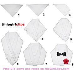 instructions for how to fold napkins with bow ties and tuxedo on them