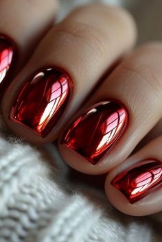 Top 22 Red Chrome Nail Styles 2024 – Dazzle with Trendy Manicures! Red Chrome Powder Nails, Chrome Nails Holiday, 2024 Chrome Nails, Party Nails Designs Classy, Red Iridescent Nails, Red Chrome Nails Short, Red Nail Chrome, Bright Red Chrome Nails, Holiday Nails 2024